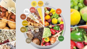 Grafik zu gesunder Ernährung (viel Obst & Gemüse)
