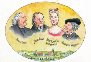 vier Figuren mit Bekanntheitsgrad in Bayreuth aus der Historie